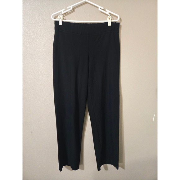 Eileen Fisher Pants - Eileen Fisher Black Stretch Jersey Knit Straight Leg Pull On Pants Womens Small